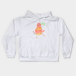 Cat athlete with dumbbells and bone from fish. Fashion trend painted in watercolor. Stylish design. Kids Hoodie